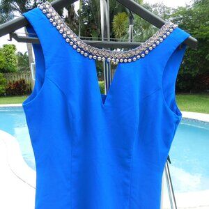 XOXO Beaded Bedazzled Top Blue Silver Zip Medium Y2K Cut Out